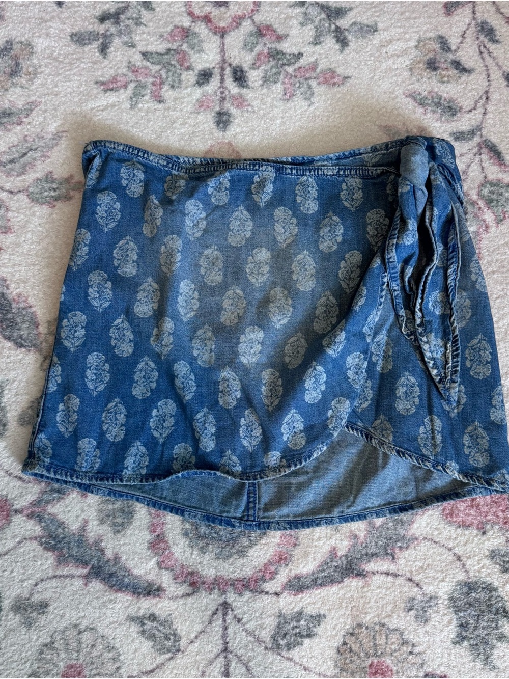 Free People Blue Floral Denim Wrap Skirt